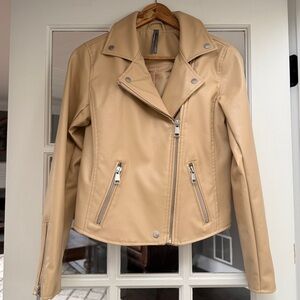Anthropologie light beige faux leather cropped jacket
